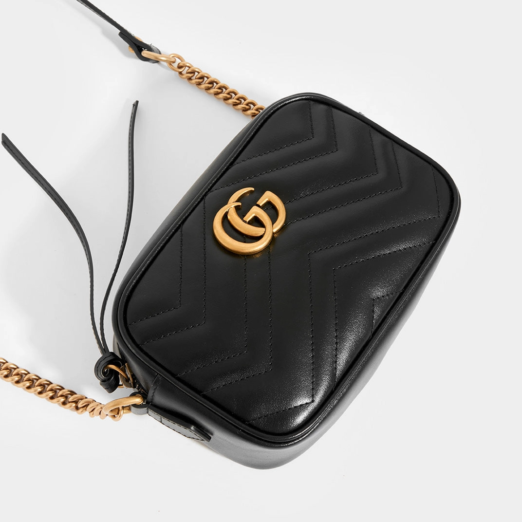 Mini GG Marmont Matelasse Crossbody Bag in Black Leather