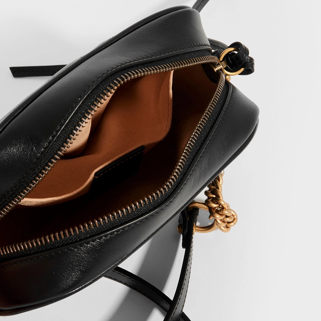 Mini GG Marmont Matelasse Crossbody Bag in Black Leather