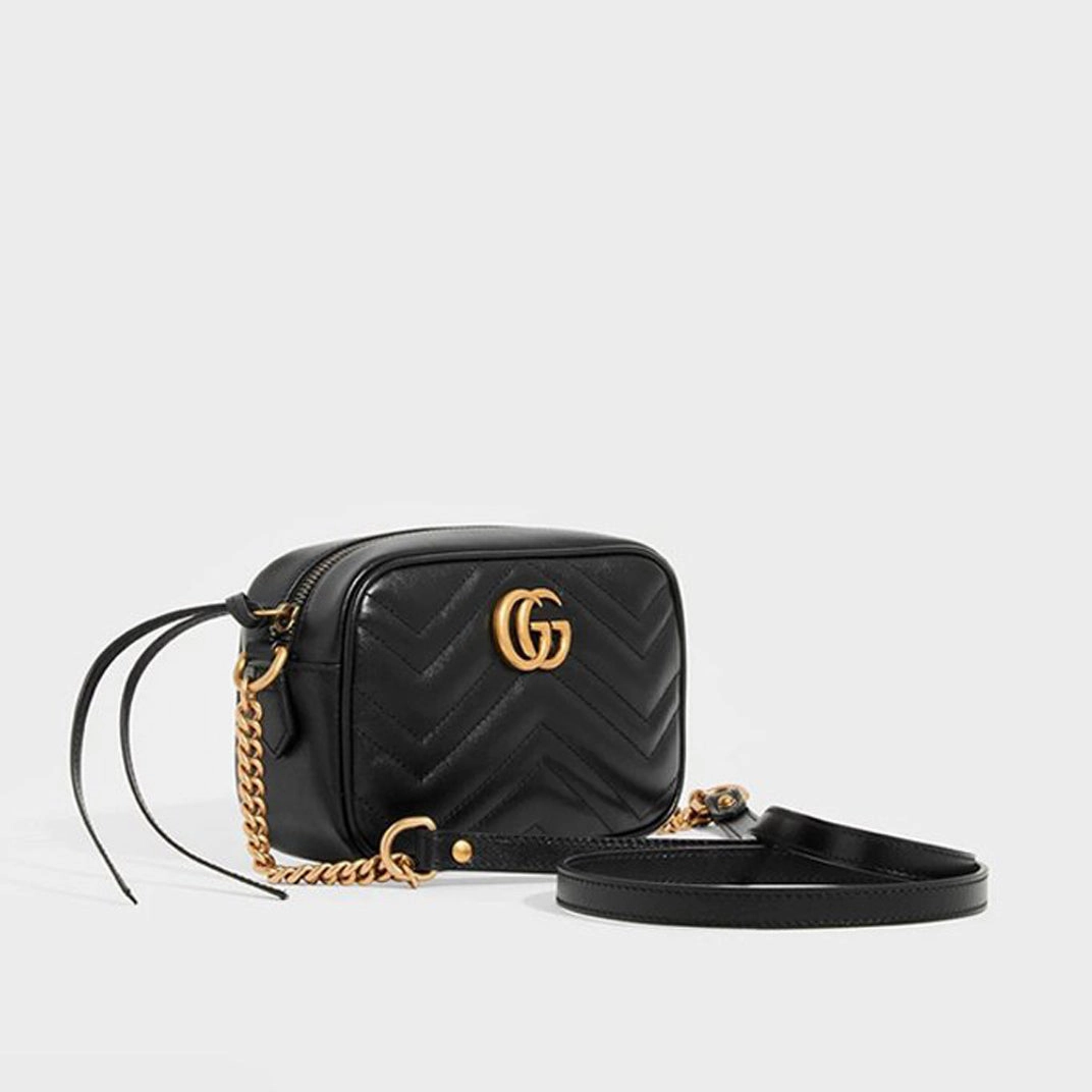 Mini GG Marmont Matelasse Crossbody Bag in Black Leather