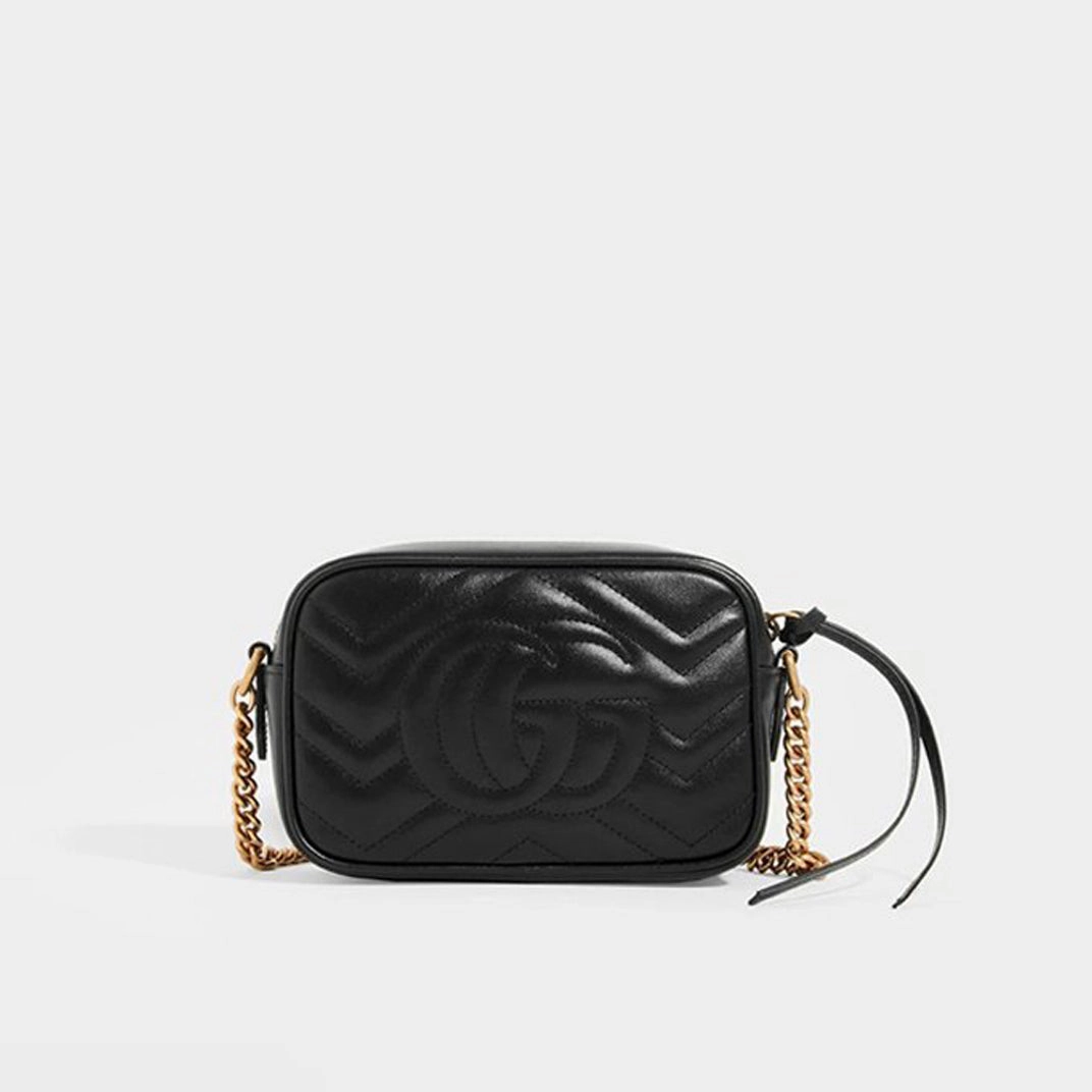 Mini GG Marmont Matelasse Crossbody Bag in Black Leather