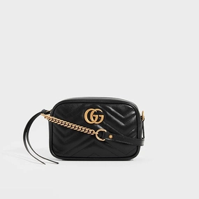Mini GG Marmont Matelasse Crossbody Bag in Black Leather