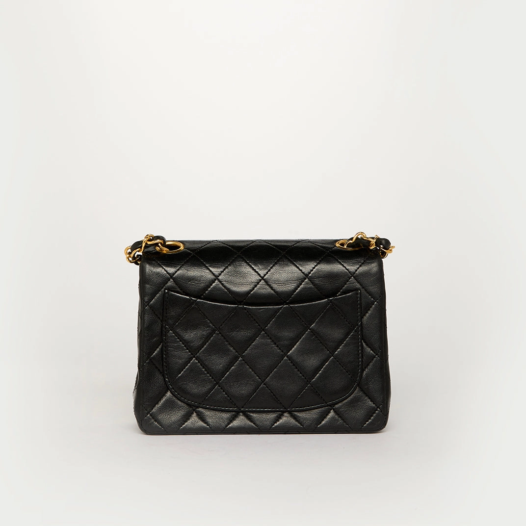 Mini Square Classic Single Flap Shoulder Bag in Black Lambskin