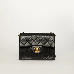 Mini Square Classic Single Flap Shoulder Bag in Black Lambskin