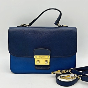 Miu Miu Blue Leather Madras Top Handle Crossbody Bag Miu Miu LA4740