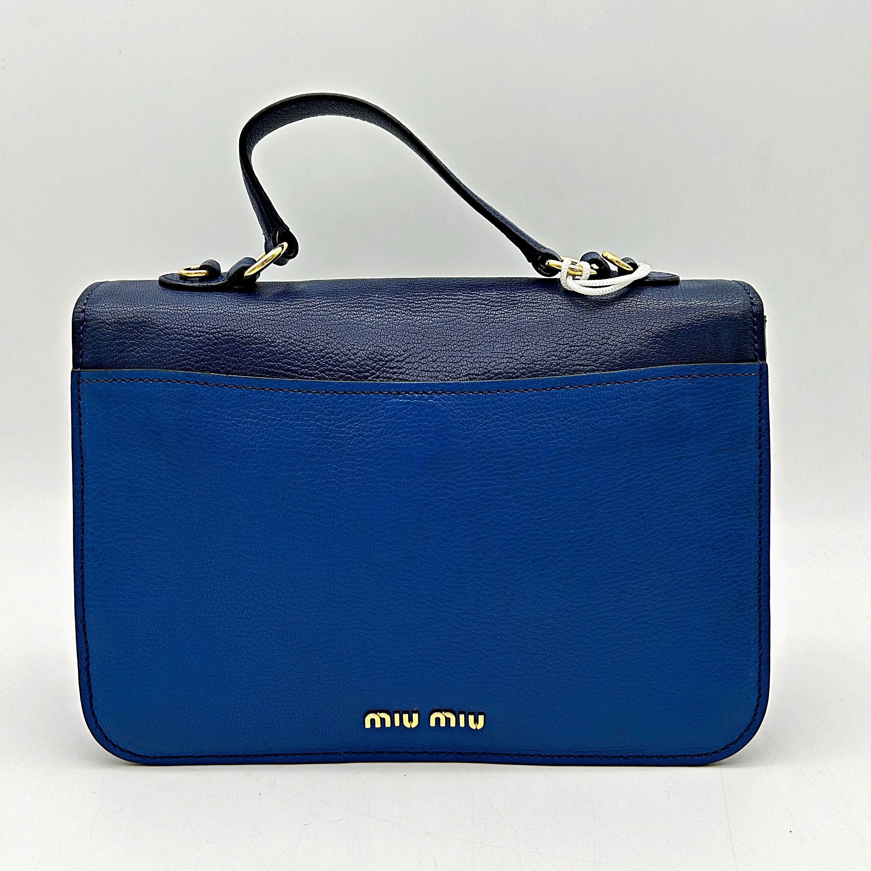 Miu Miu Blue Leather Madras Top Handle Crossbody Bag Miu Miu LA4740