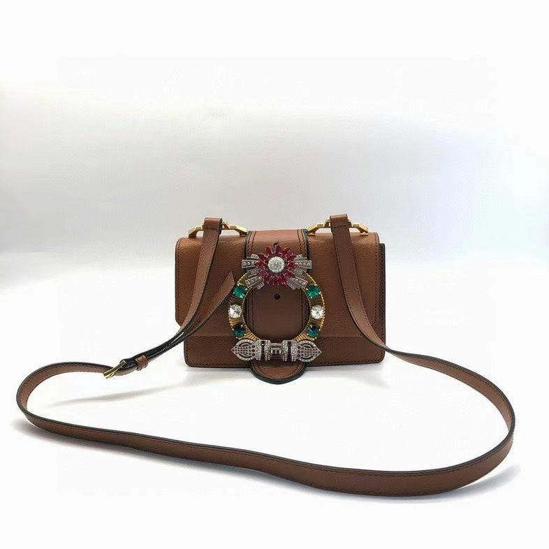 Miu Miu Brown Embellished Leather Crossbody Bag Small