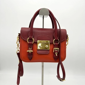 MIU MIU Goatskin Madras Crossbody Bag Mandarino Rubino LA10121