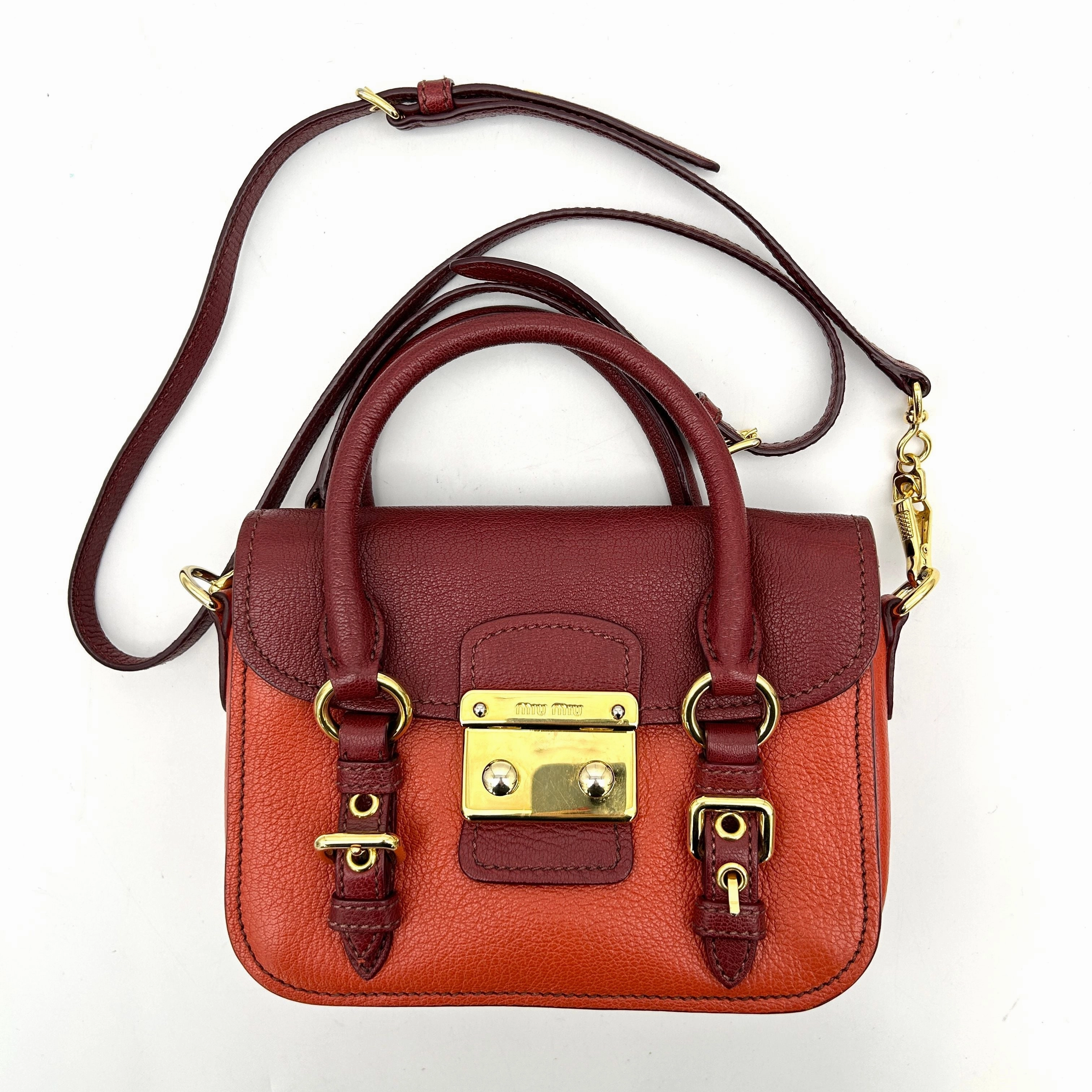 MIU MIU Goatskin Madras Crossbody Bag Mandarino Rubino LA10121
