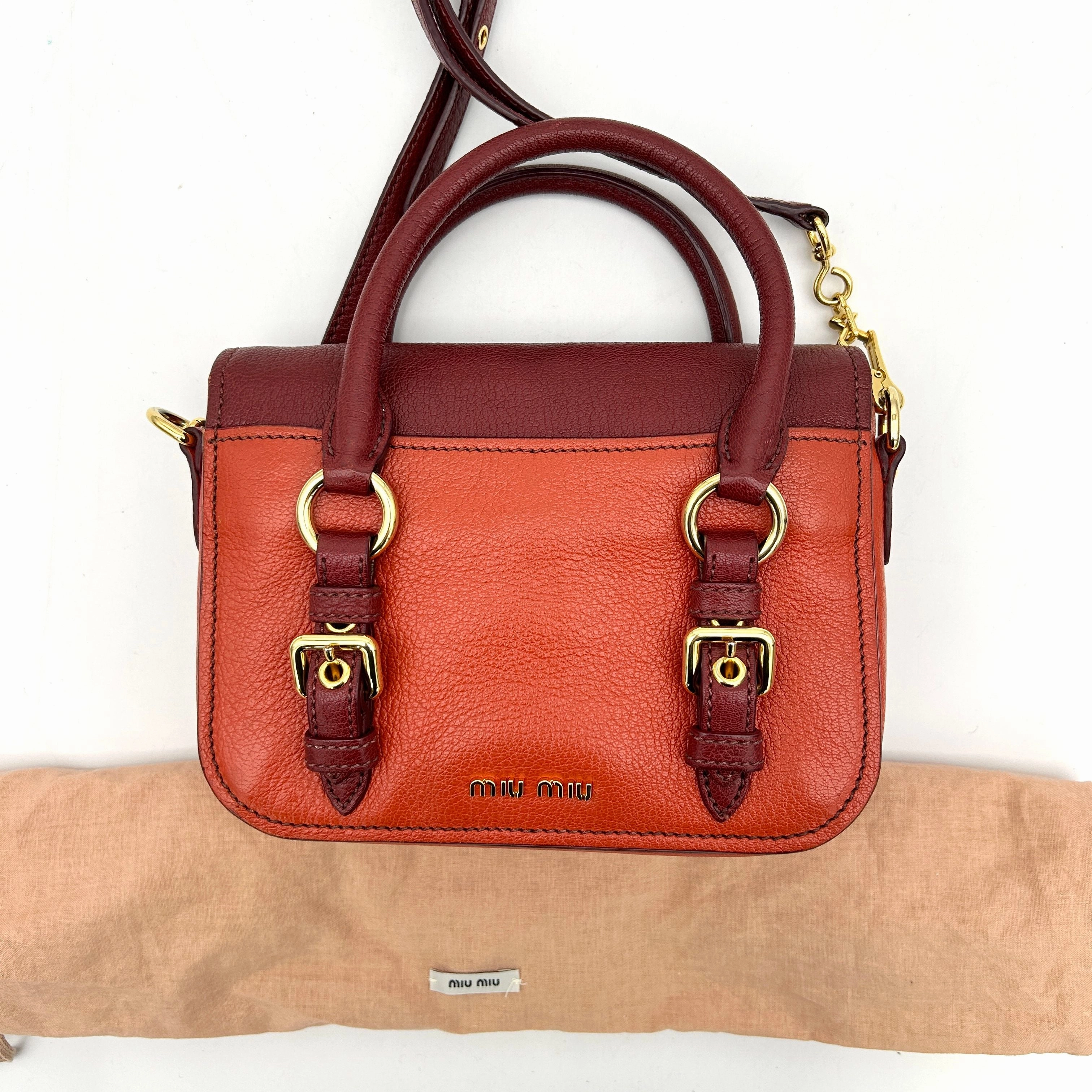MIU MIU Goatskin Madras Crossbody Bag Mandarino Rubino LA10121