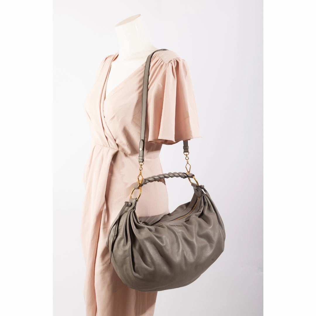 Miu Miu Grey Leather Tassel Shoulder Bag