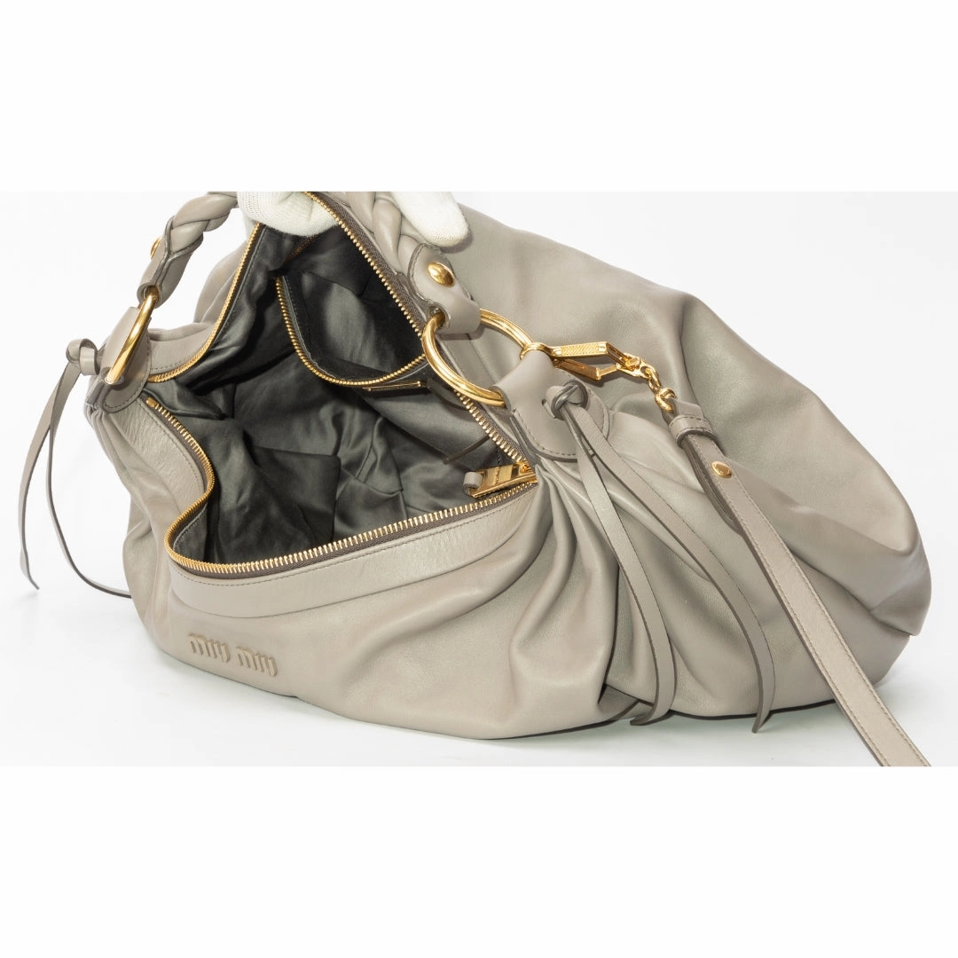 Miu Miu Grey Leather Tassel Shoulder Bag