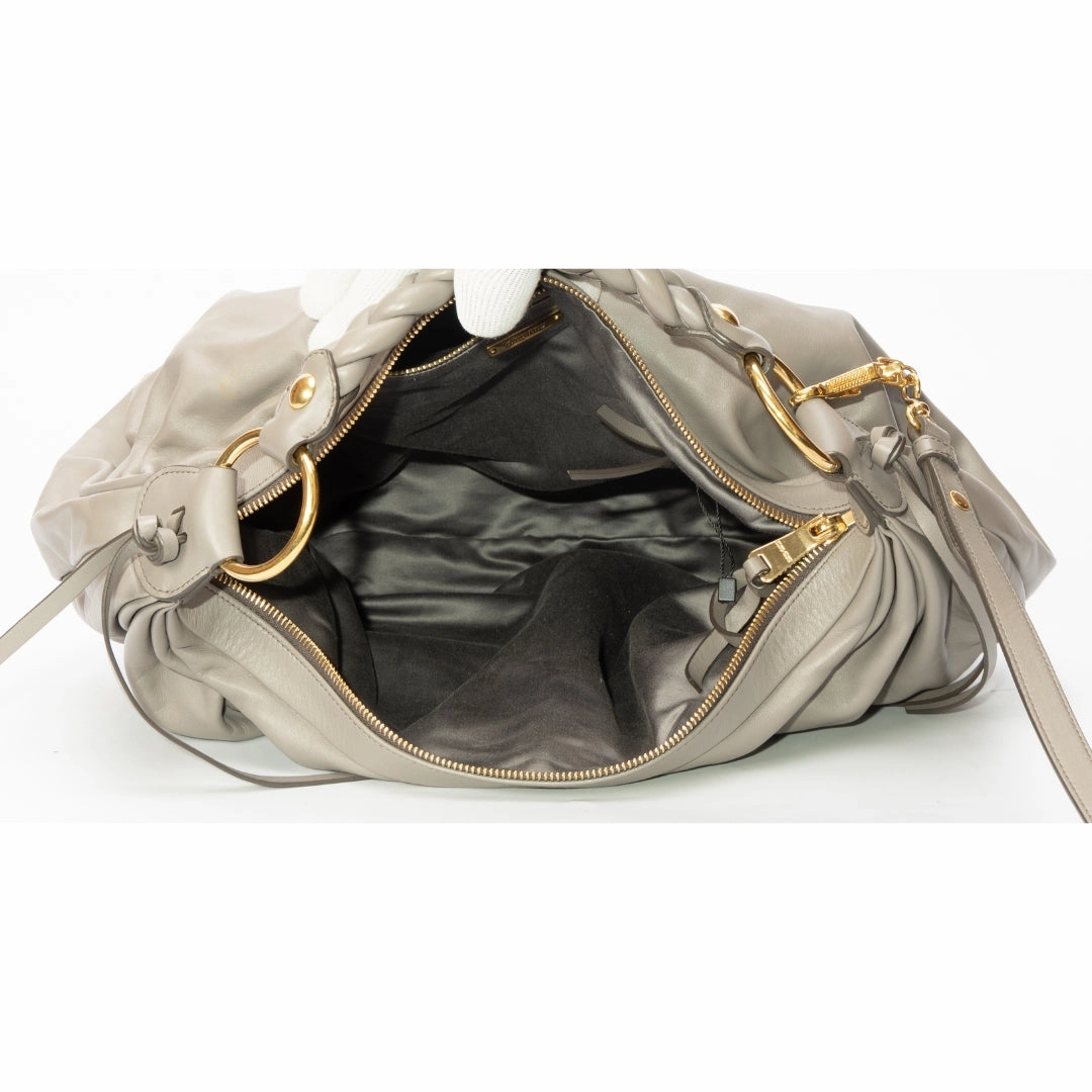 Miu Miu Grey Leather Tassel Shoulder Bag