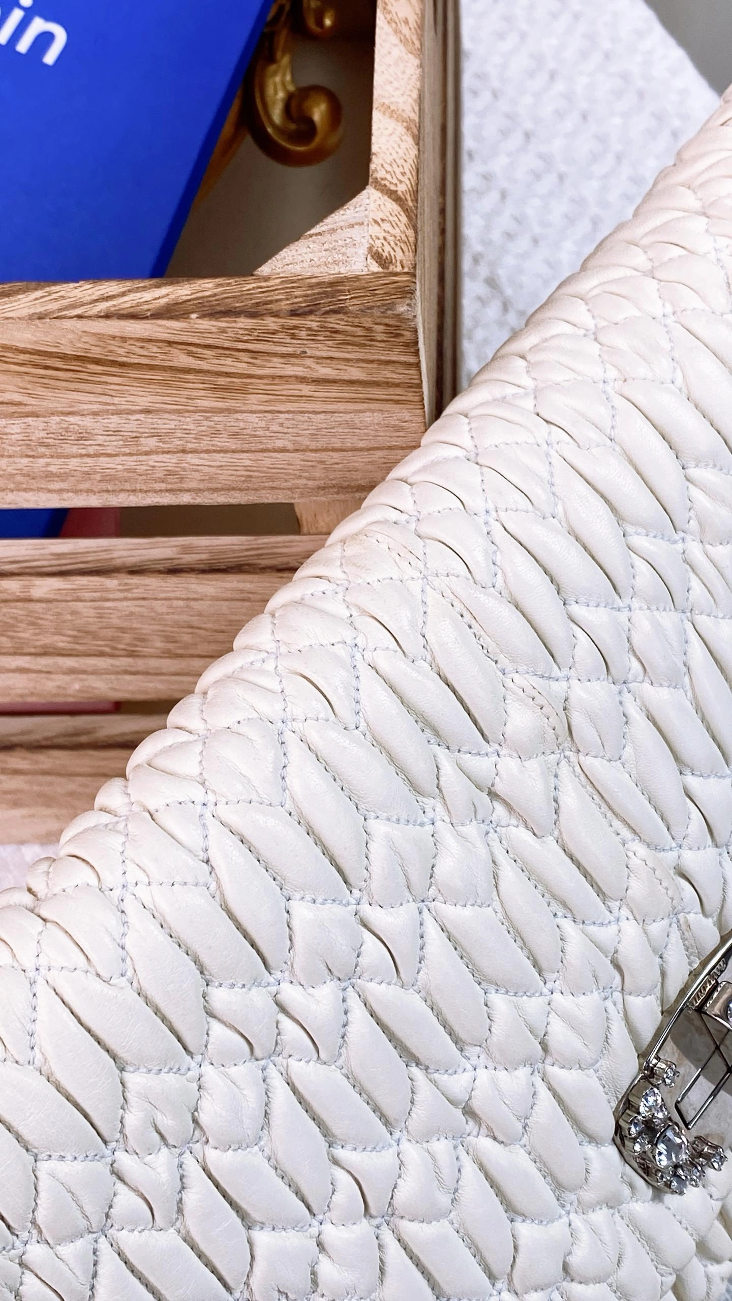 Miu Miu White Matelasse Nappa Crystal Shoulder Bag