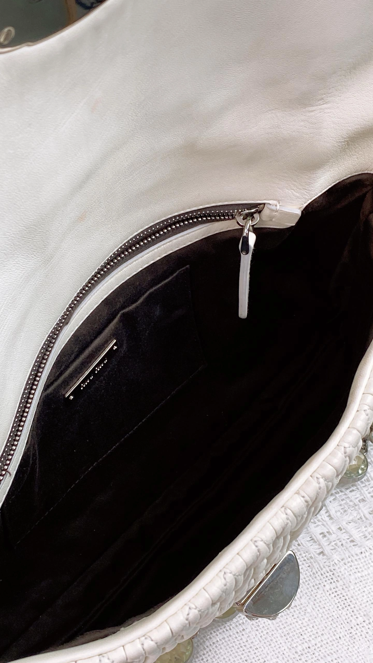 Miu Miu White Matelasse Nappa Crystal Shoulder Bag