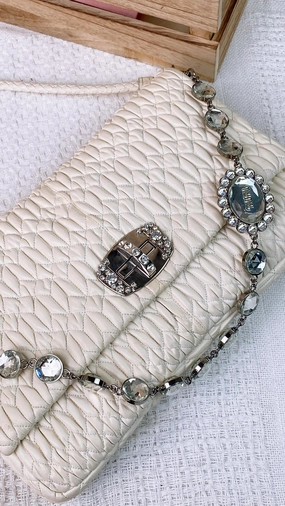 Miu Miu White Matelasse Nappa Crystal Shoulder Bag