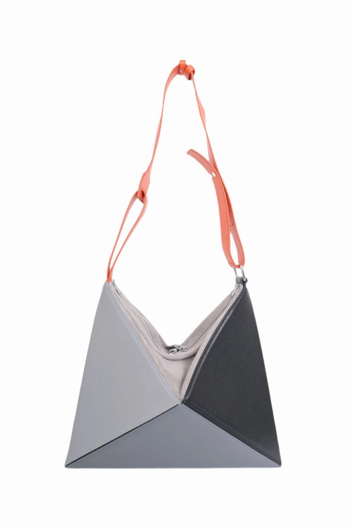 Mlouye Black/Gray Geometric Leather Flex Shoulder Bag
