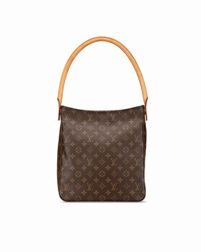Monogram Canvas Shoulder Bag with Rolled Leather Strap and Interior Pockets