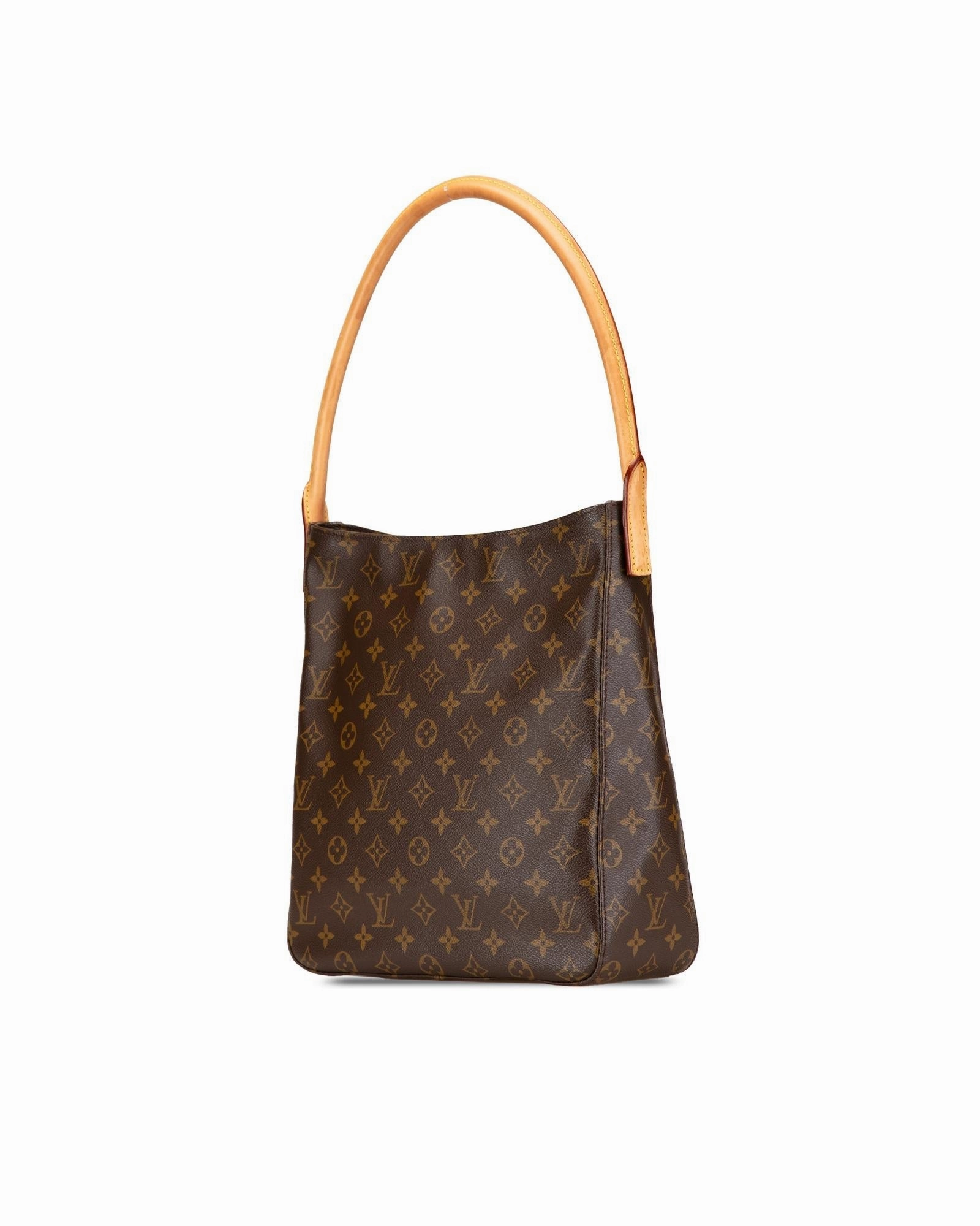 Monogram Canvas Shoulder Bag with Rolled Leather Strap and Interior Pockets