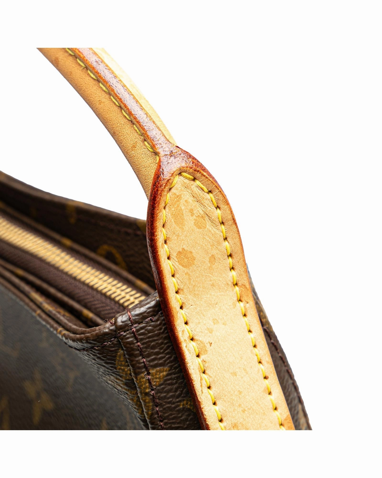 Monogram Canvas Shoulder Bag with Rolled Leather Strap and Interior Pockets