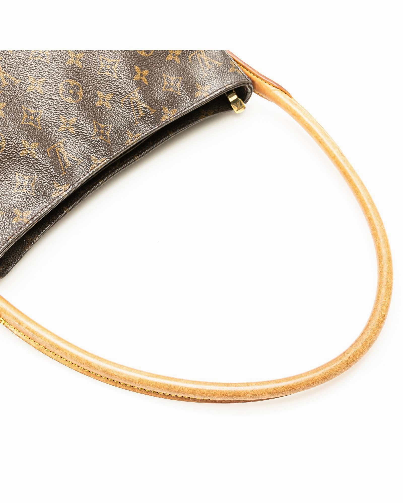 Monogram Canvas Shoulder Bag with Vachetta Leather Strap and Top Zip Closure