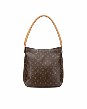 Monogram Canvas Shoulder Bag with Vachetta Leather Strap and Top Zip Closure
