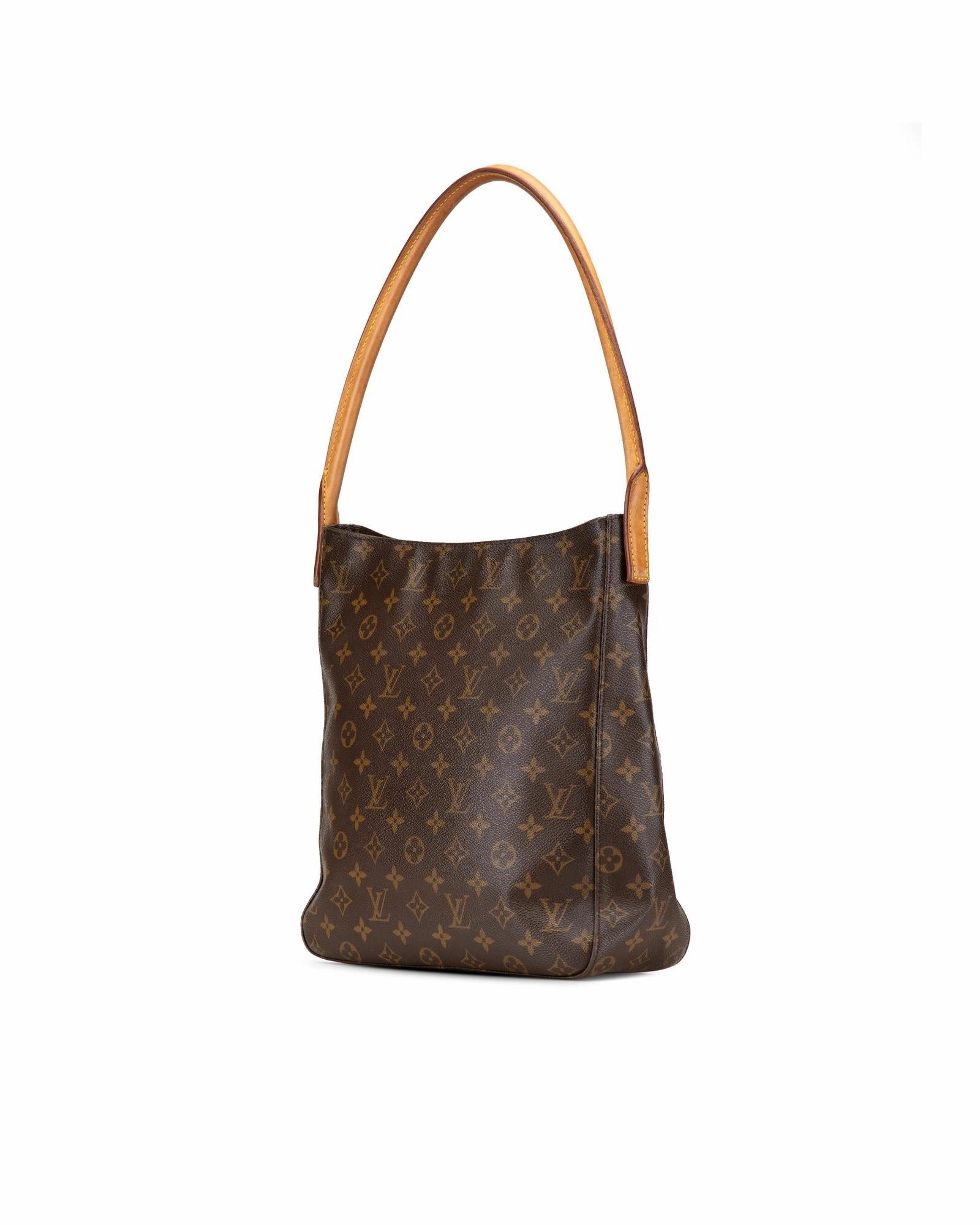 Monogram Canvas Shoulder Bag with Vachetta Leather Strap and Top Zip Closure