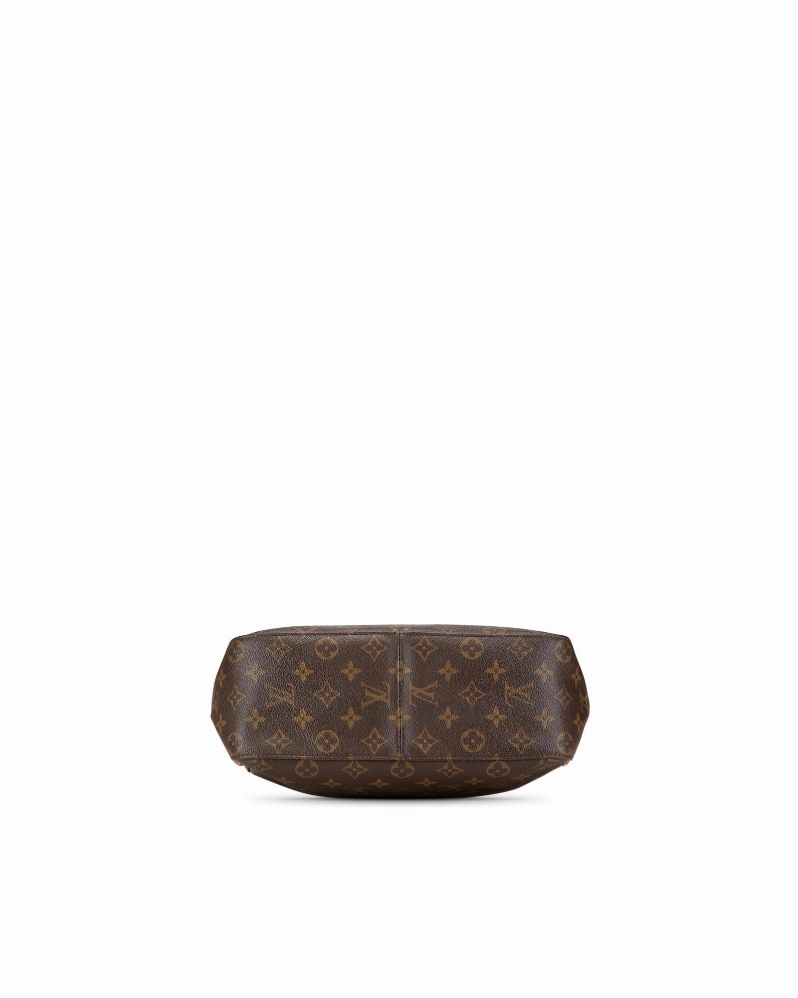 Monogram Canvas Shoulder Bag with Vachetta Leather Strap and Top Zip Closure