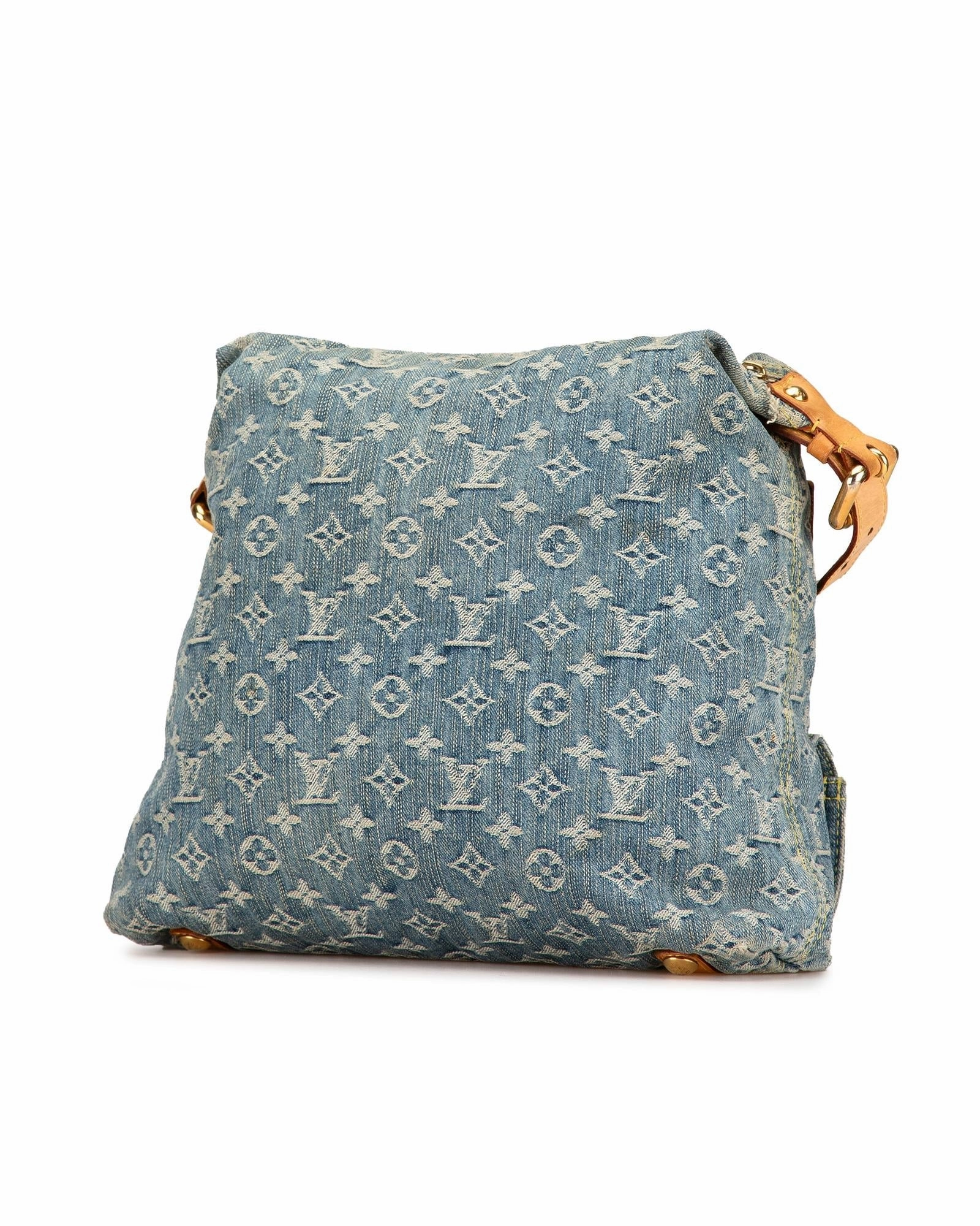Monogram Denim Baggy GM Shoulder Bag with Vachetta Leather Trim and Multiple Pockets