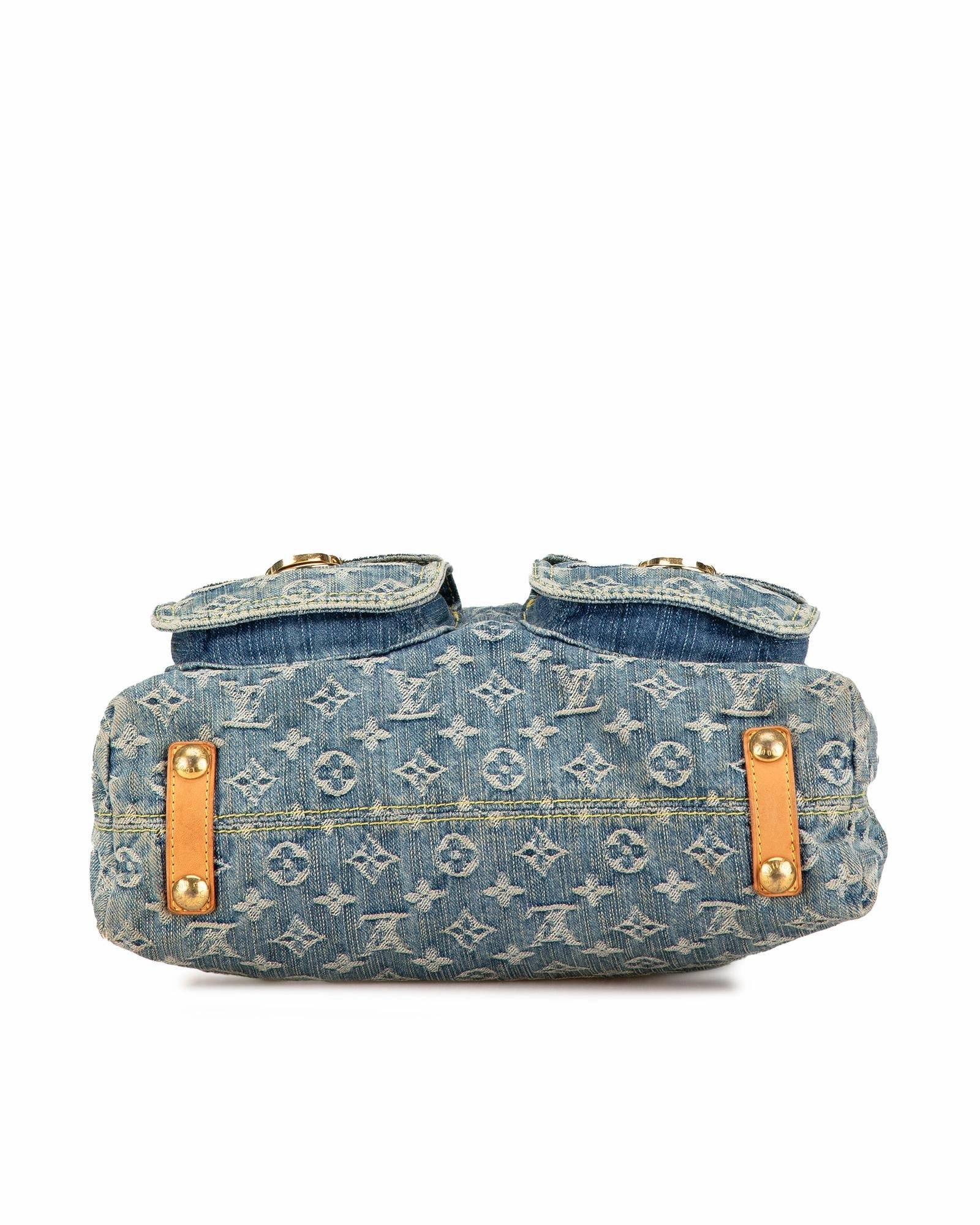 Monogram Denim Baggy GM Shoulder Bag with Vachetta Leather Trim and Multiple Pockets
