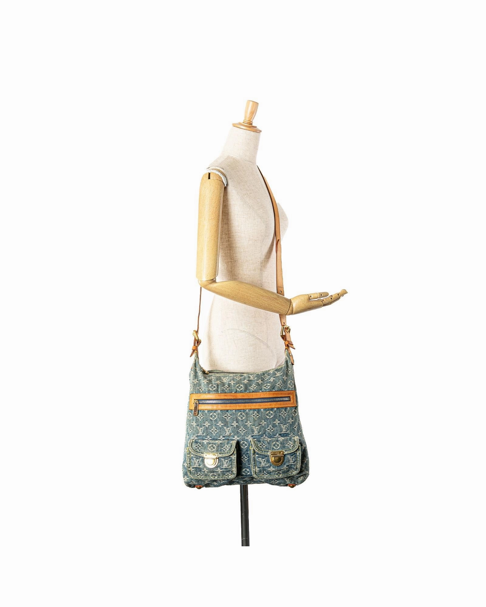 Monogram Denim Baggy GM Shoulder Bag with Vachetta Leather Trim and Multiple Pockets