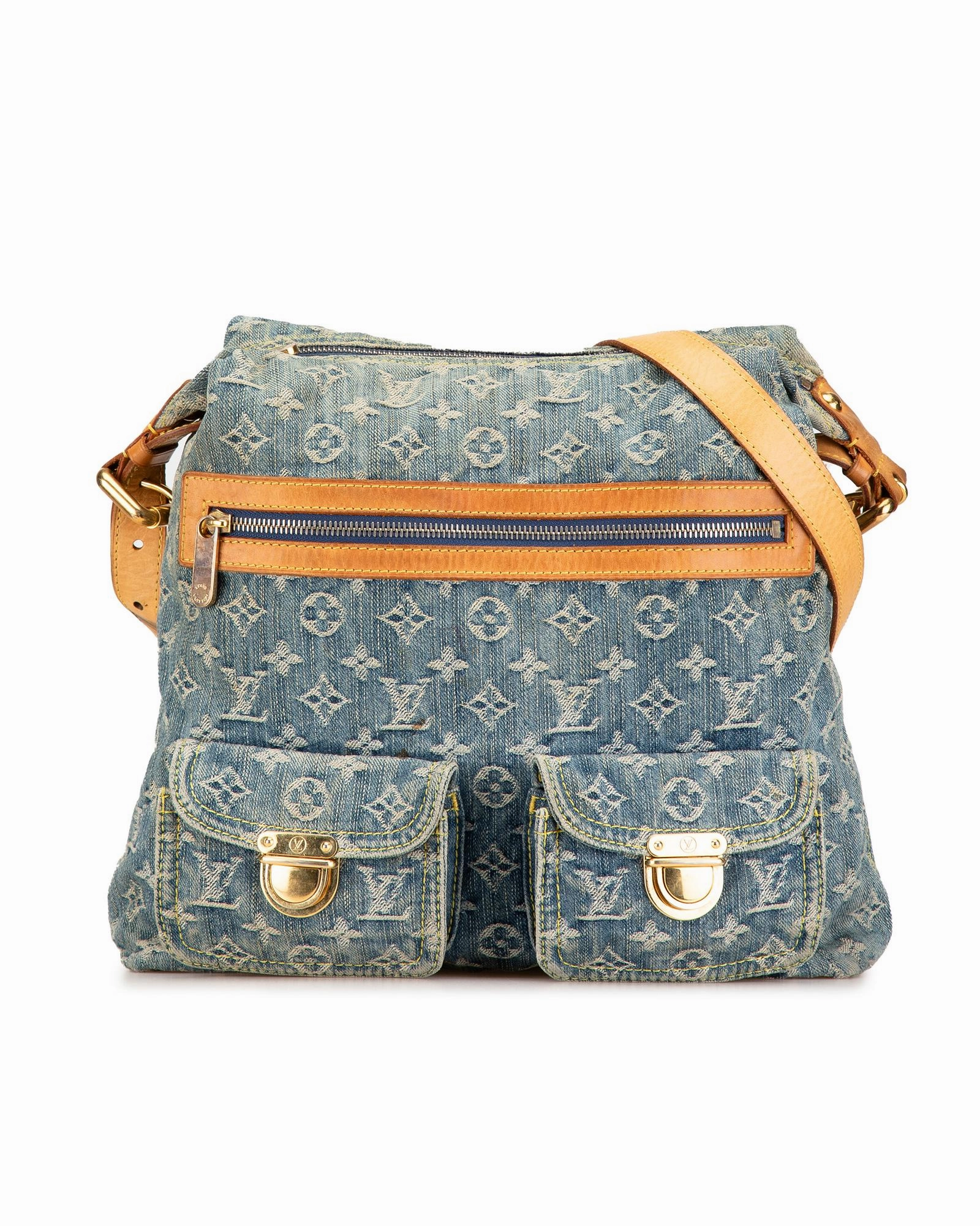 Monogram Denim Baggy GM Shoulder Bag with Vachetta Leather Trim and Multiple Pockets