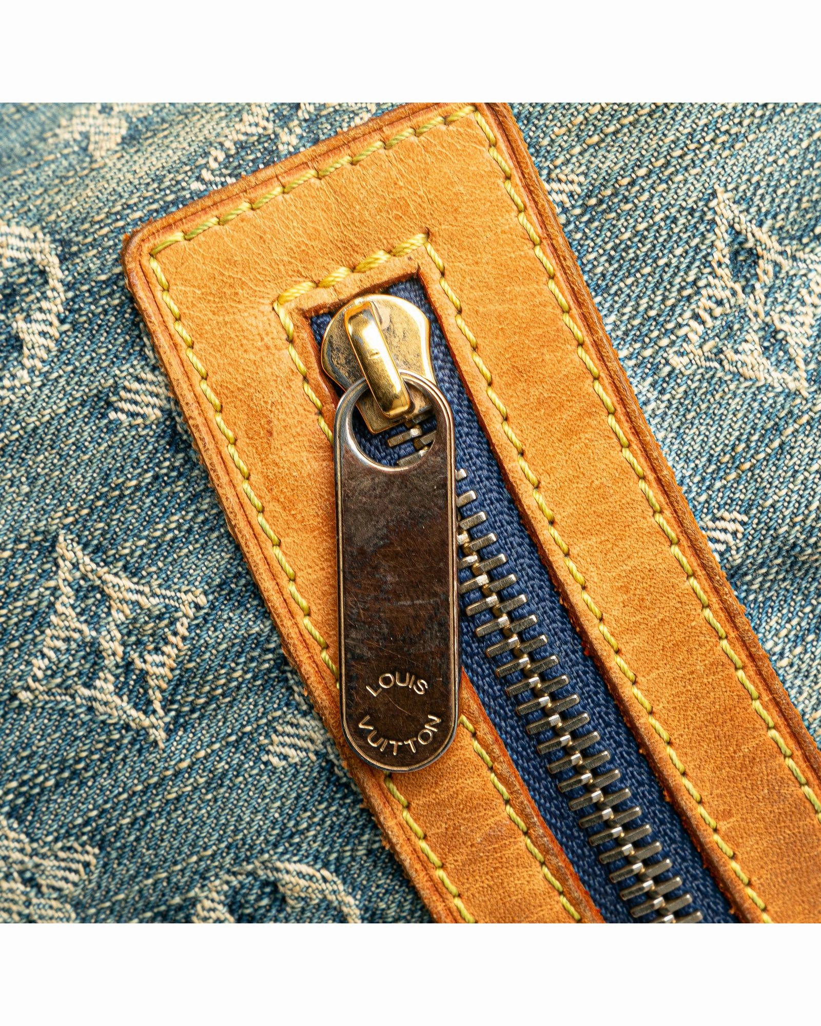 Monogram Denim Baggy GM Shoulder Bag with Vachetta Leather Trim and Multiple Pockets