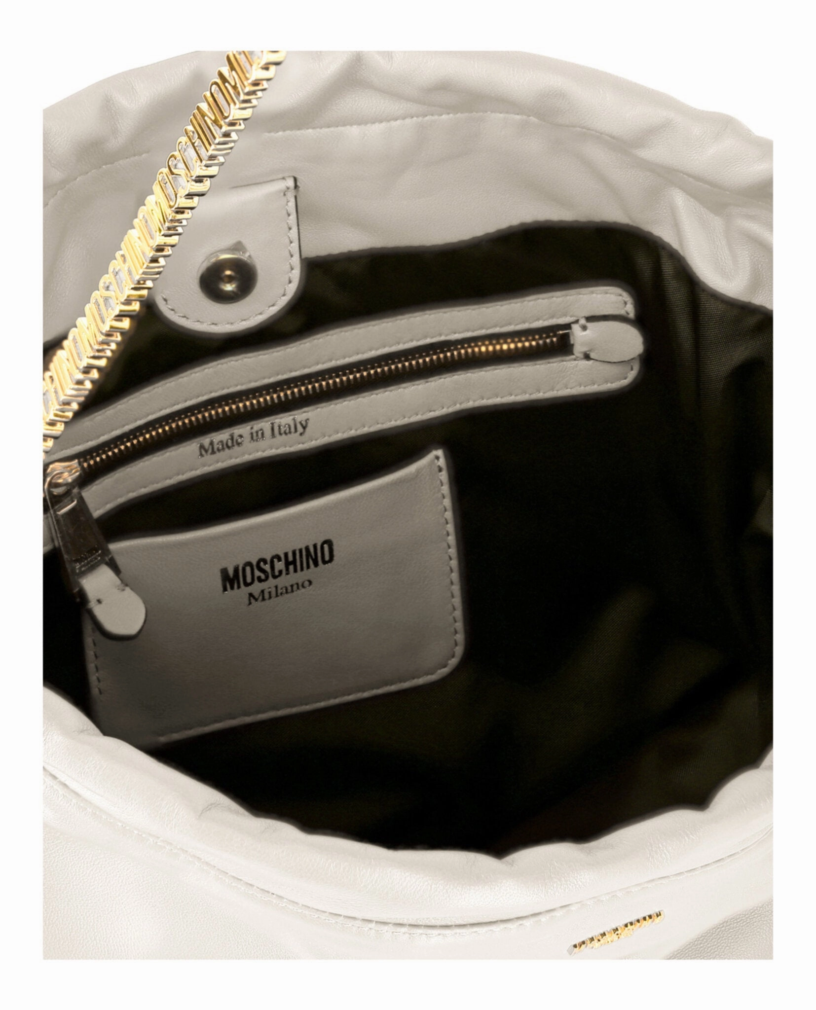 Moschino Drawstring Lettering Chain Shoulder Bag Womens 7556-8002-0002