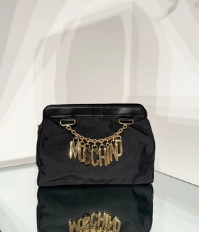 Moschino Vintage Black Nylon Leather Trim Clutch