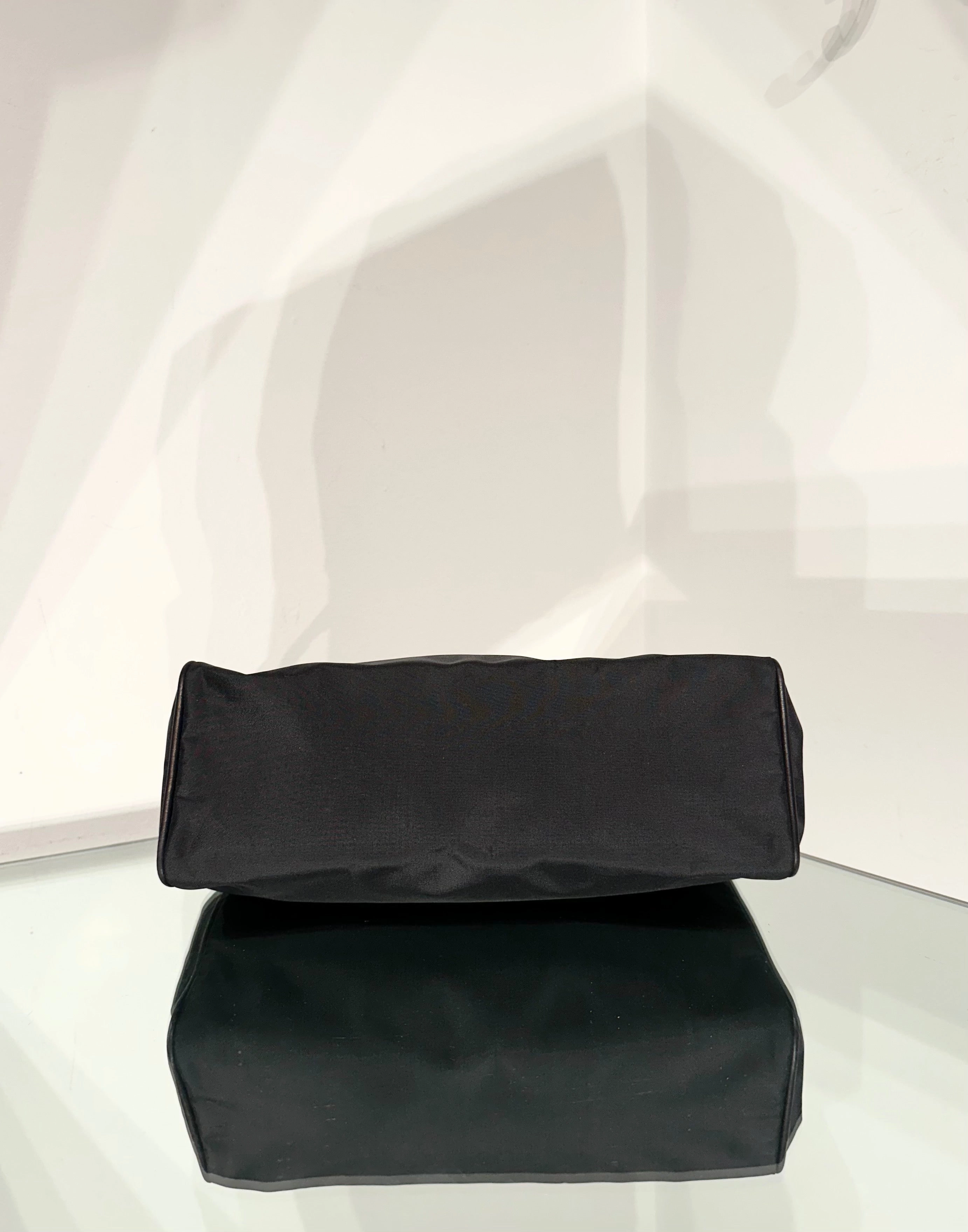 Moschino Vintage Black Nylon Leather Trim Clutch