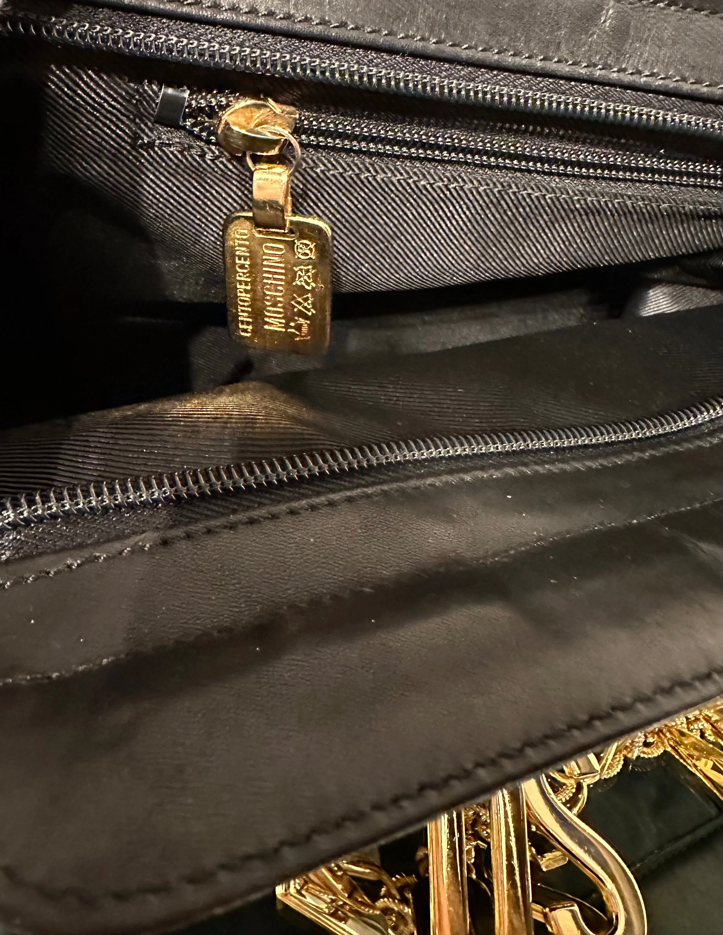Moschino Vintage Black Nylon Leather Trim Clutch