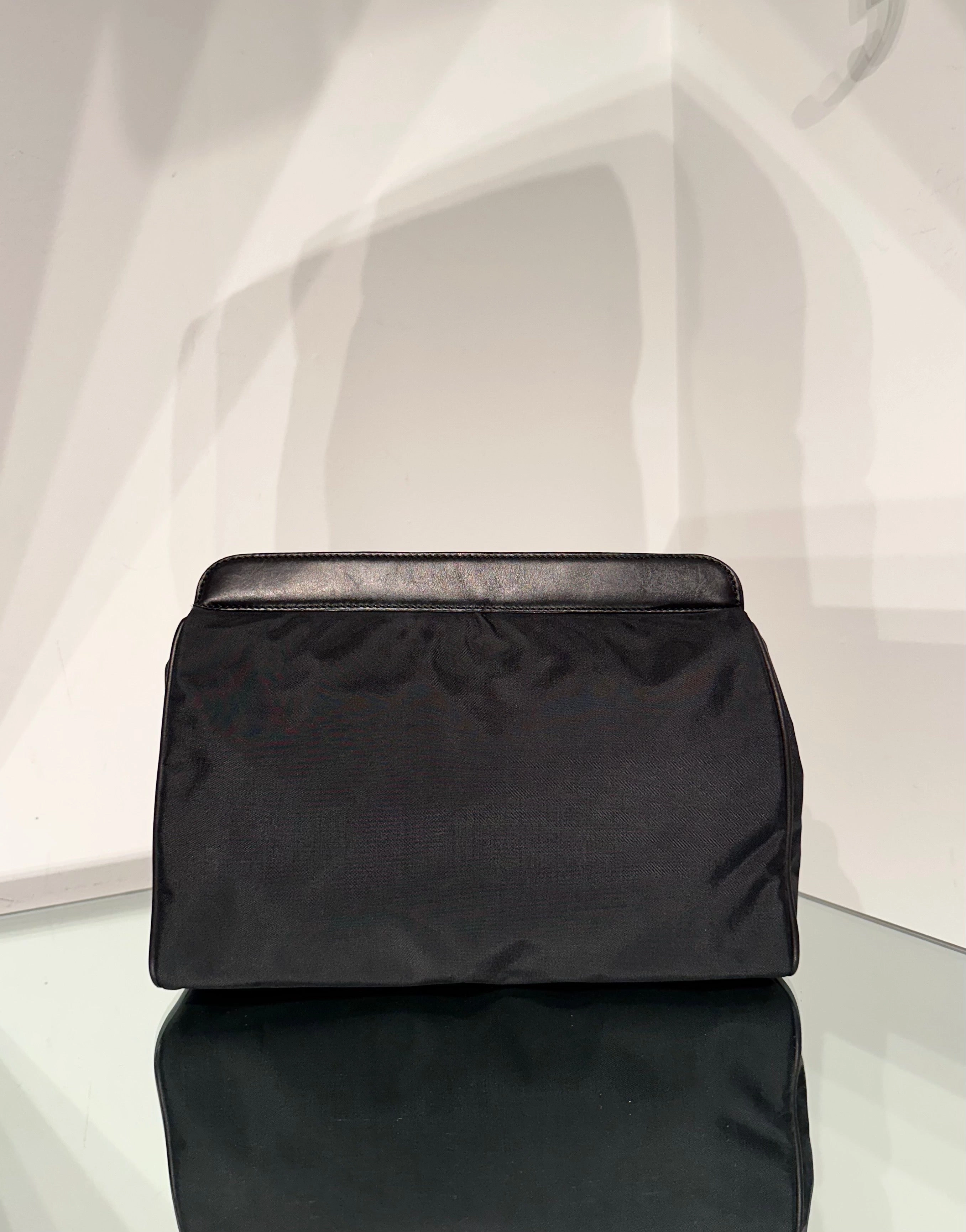 Moschino Vintage Black Nylon Leather Trim Clutch