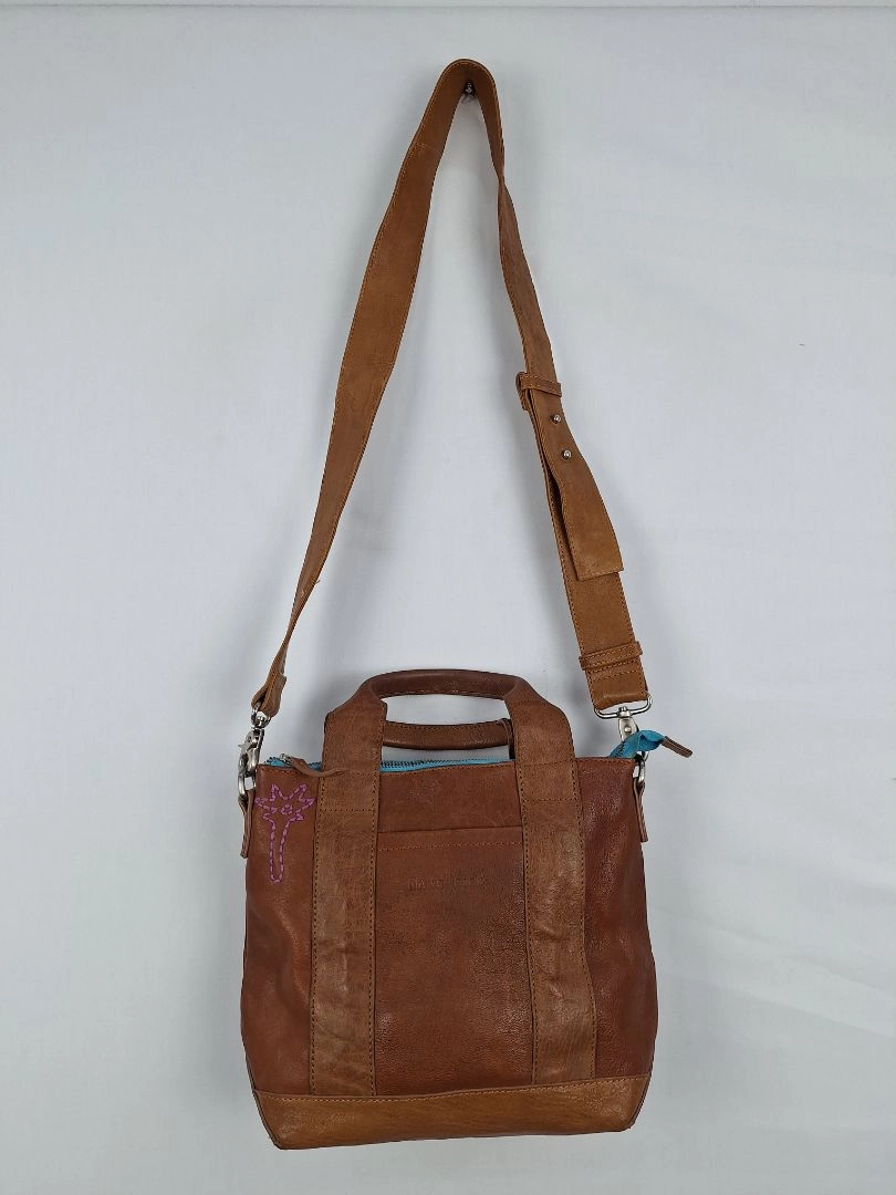Nancybird Cross Body Brown Leather Blue Interior Bag