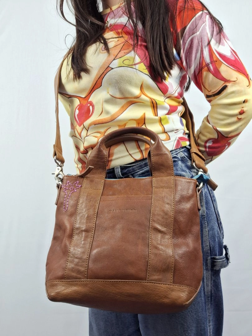 Nancybird Cross Body Brown Leather Blue Interior Bag