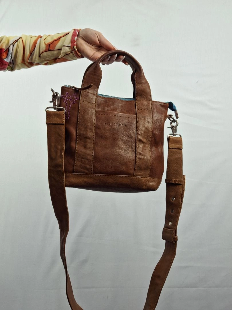 Nancybird Cross Body Brown Leather Blue Interior Bag