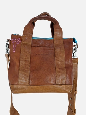 Nancybird Cross Body Brown Leather Blue Interior Bag