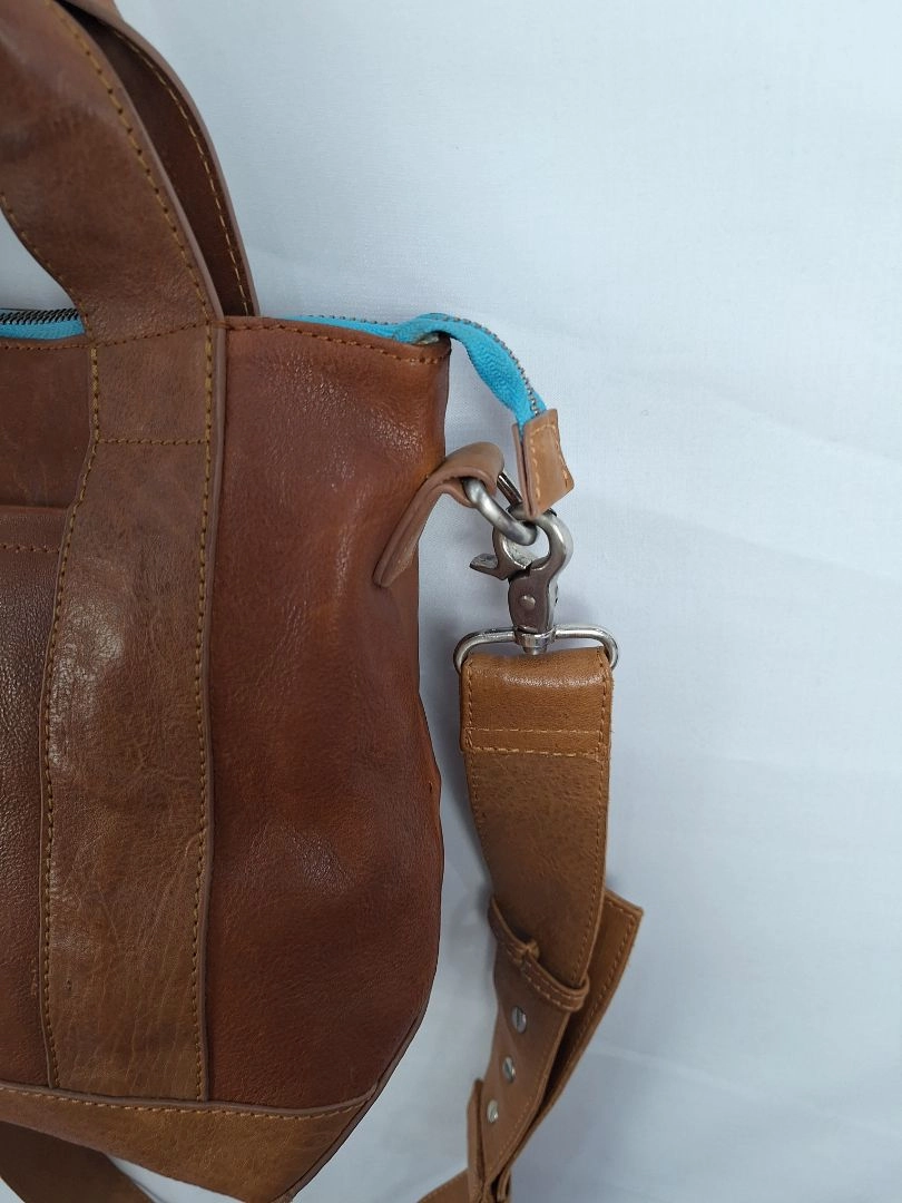 Nancybird Cross Body Brown Leather Blue Interior Bag
