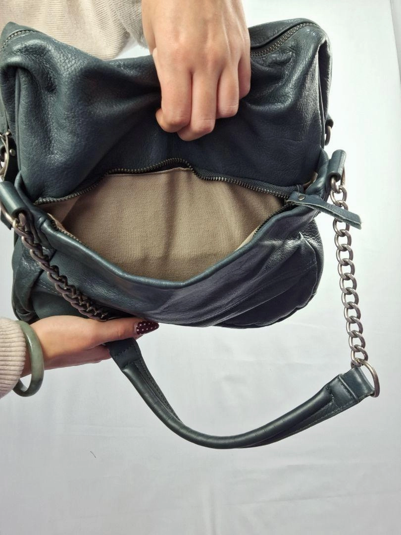 Nat and Nil Teal With Silver Hardware Slouch Bag
