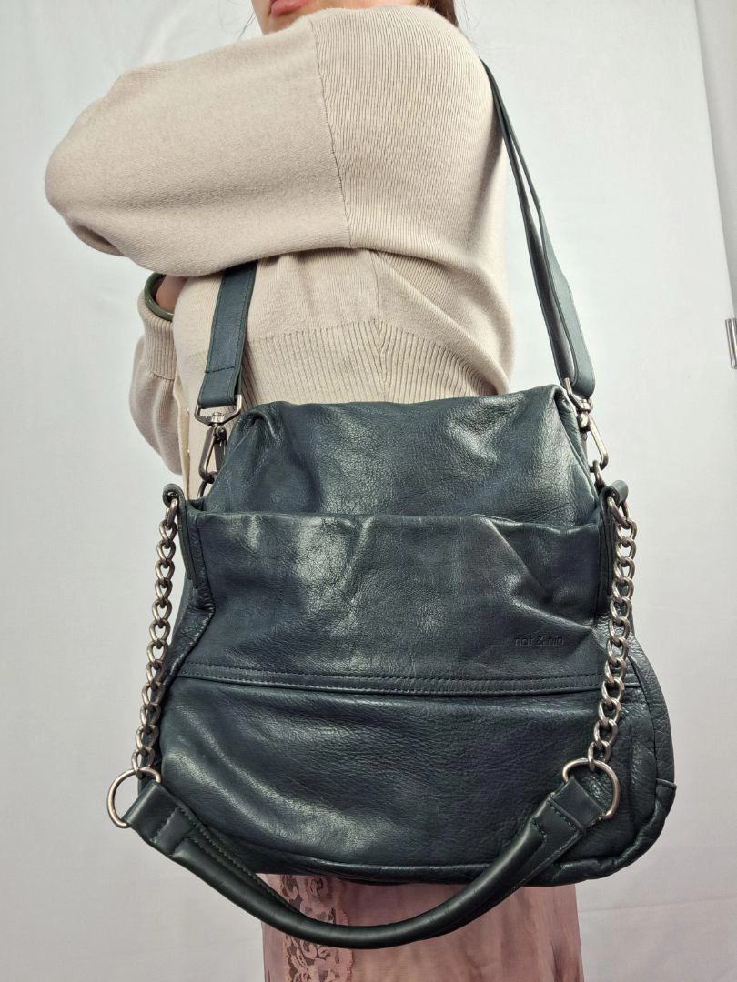 Nat and Nil Teal With Silver Hardware Slouch Bag