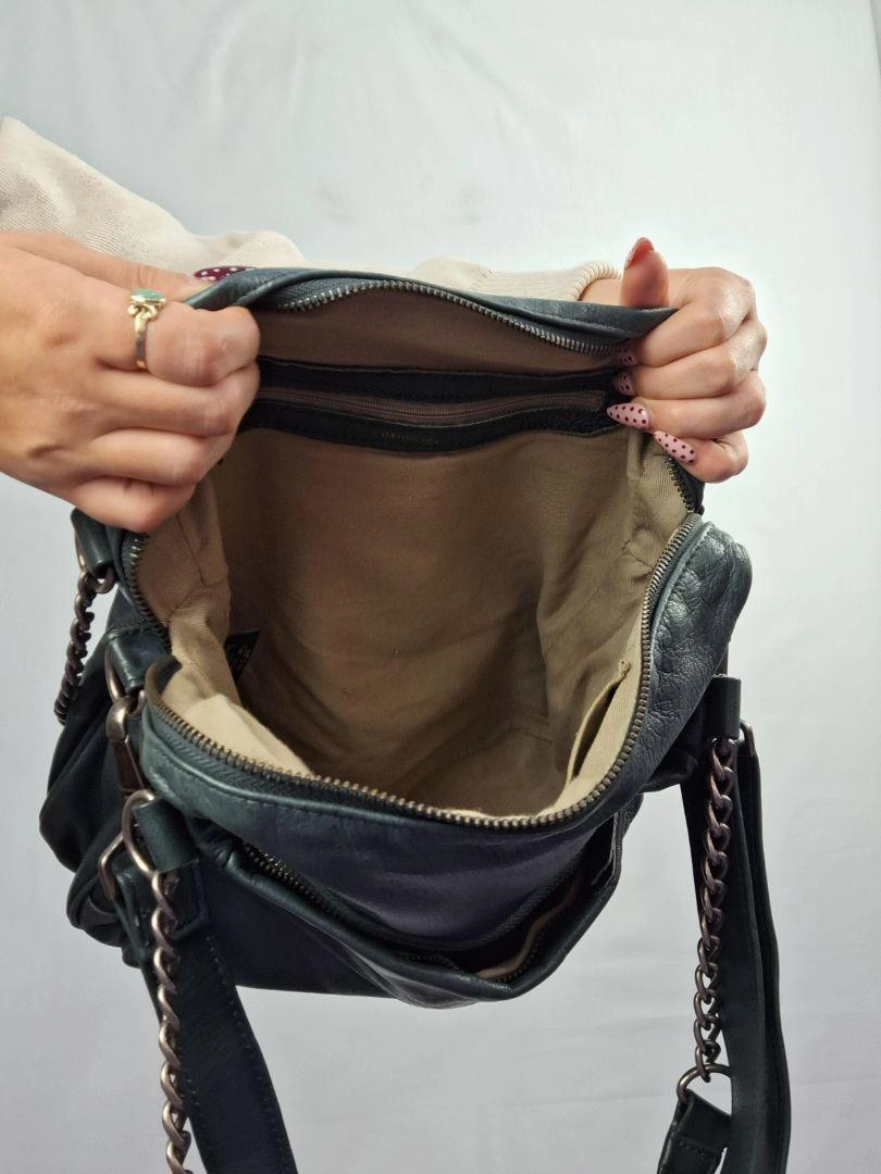 Nat and Nil Teal With Silver Hardware Slouch Bag