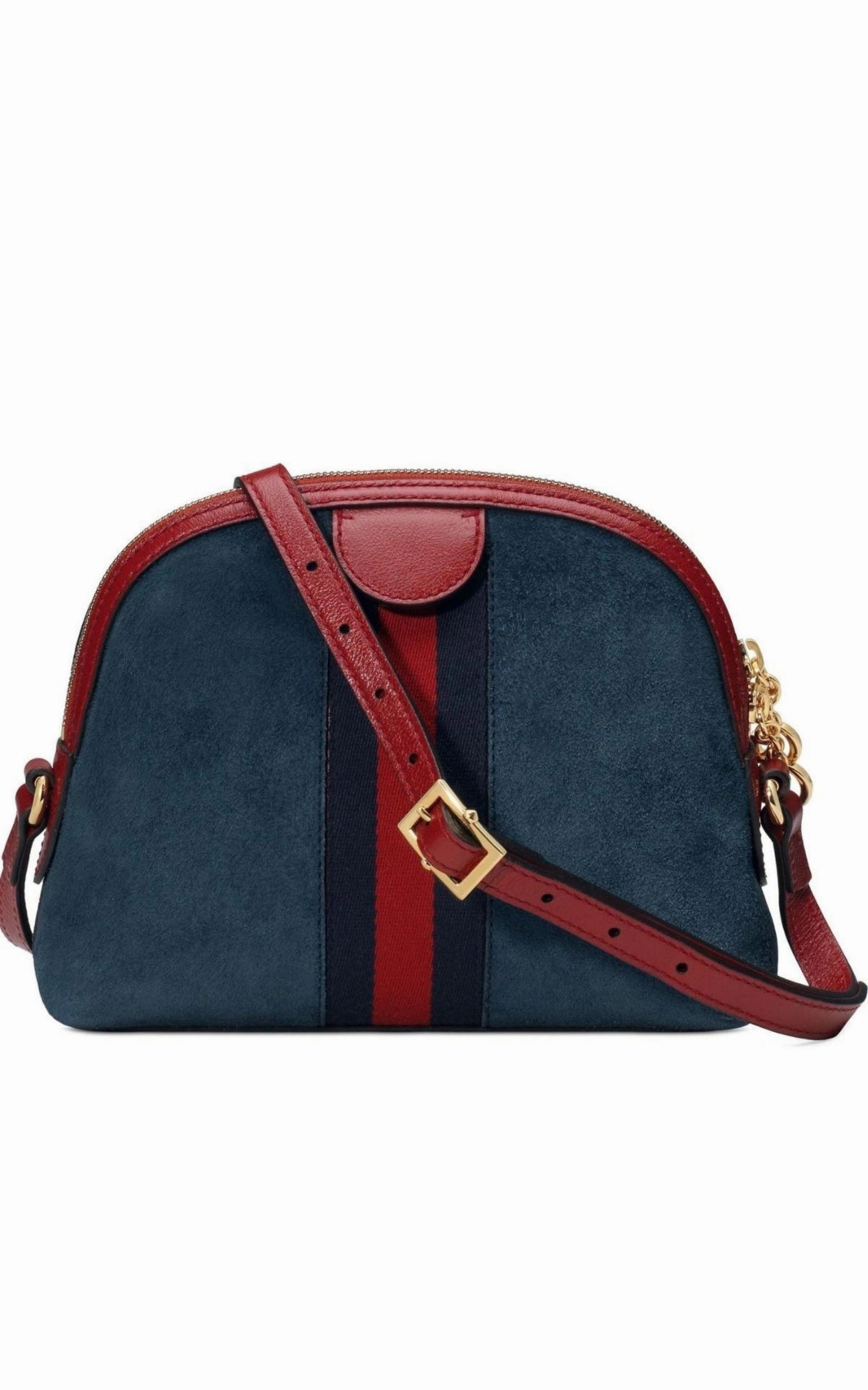 Navy Leather Suede Ophidia Shoulder Bag