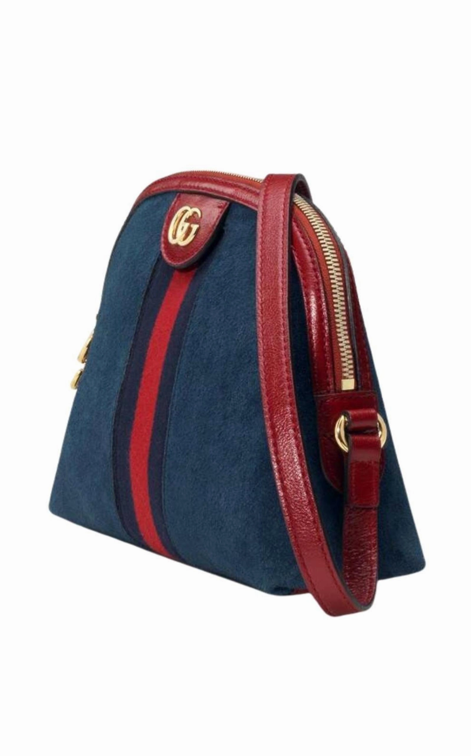Navy Leather Suede Ophidia Shoulder Bag