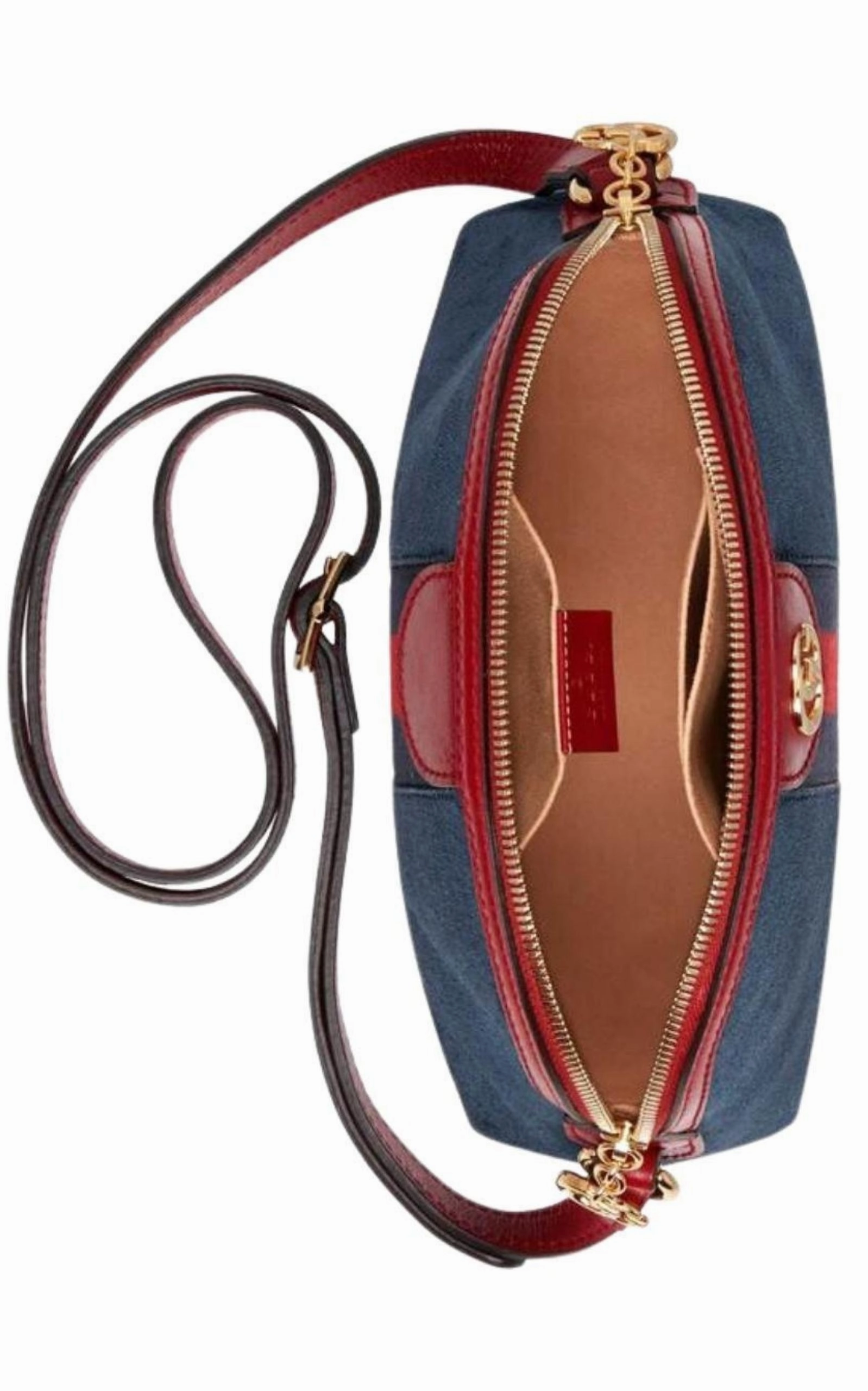 Navy Leather Suede Ophidia Shoulder Bag