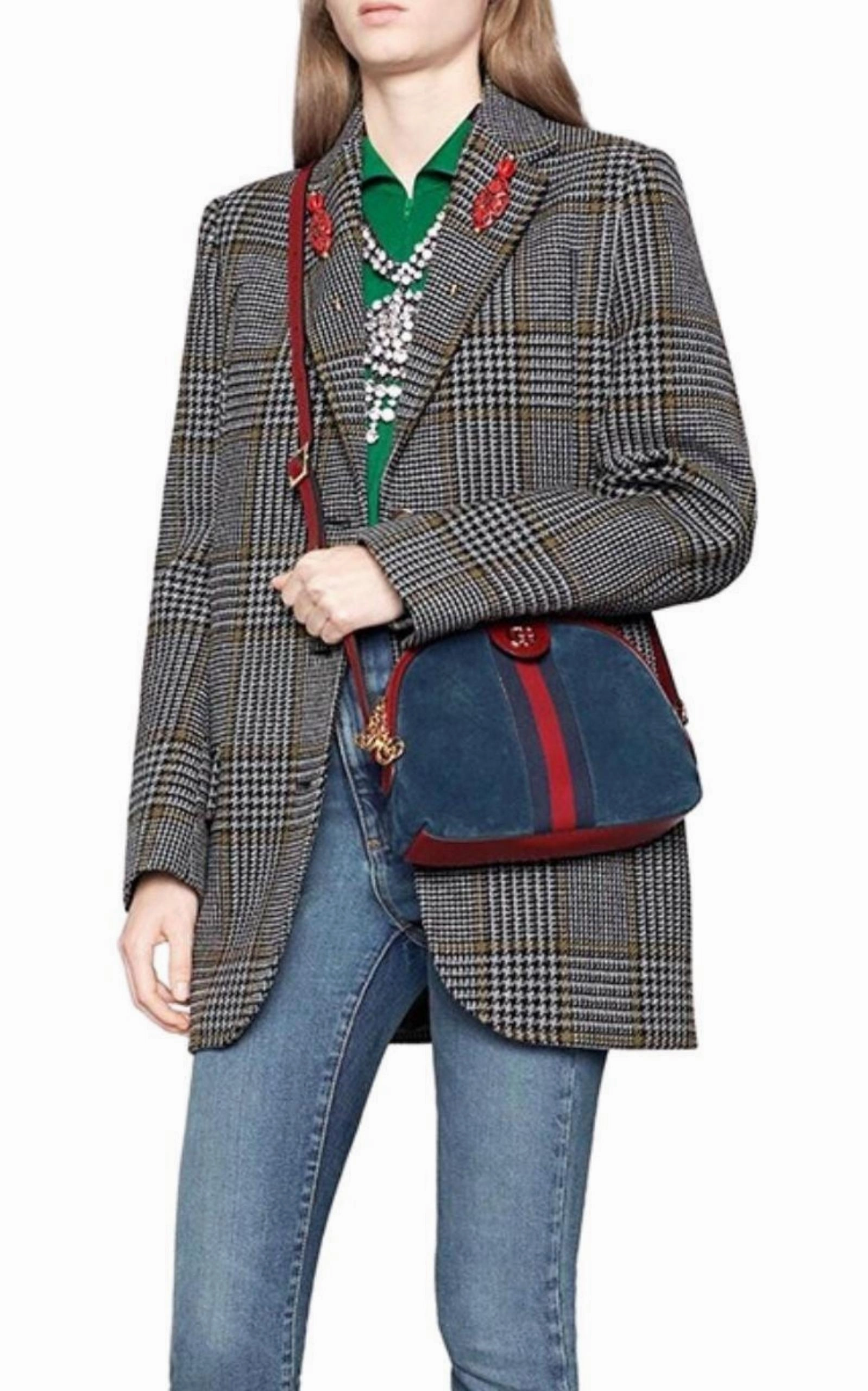 Navy Leather Suede Ophidia Shoulder Bag