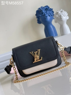 Navy Lockme Tender Leather Crossbody Bag for Women